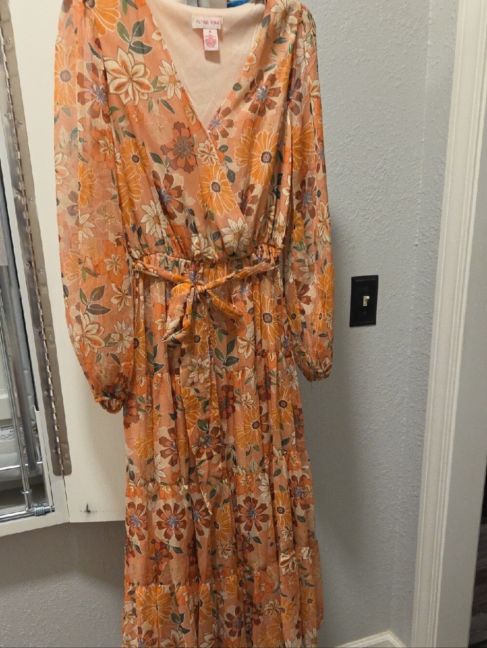 Flying Tomato Orange Floral Wrap Maxi Dress